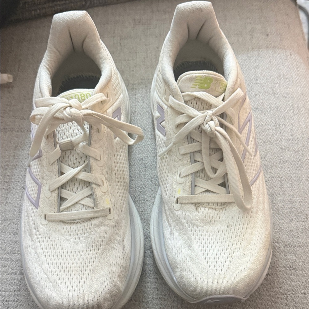 New Balance HOKA running shoes - Off-White Sneakers with Purple accents